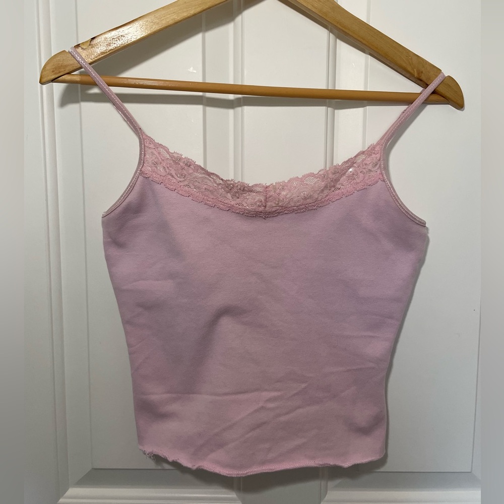 Women’s Y2K Pink Sequin Lace Crop Cami Size M/L